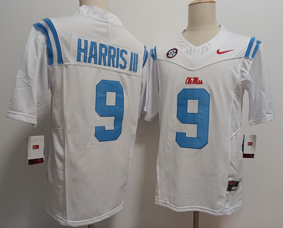 Men Ole Miss Rebels #9 Harris iii White Nike 2025 NCAA Jersey->ncaa teams->NCAA Jersey